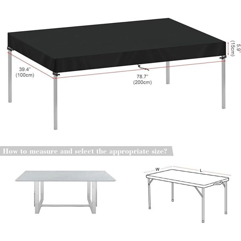 Housse Table de Jardin 200x100x15cm 420D Tissu Oxford Housse Plateau Table de Jardin Housse de Protection pour Table Exterieur Impermeable Bâche de
