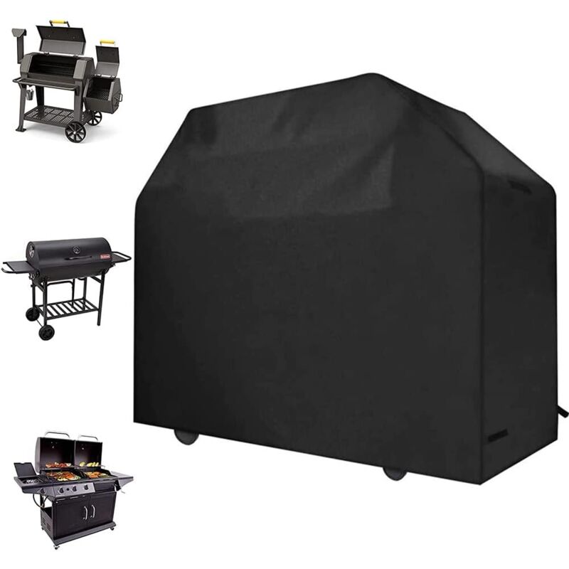 145x61x117cm Housse Barbecue Exterieur Anti-UV Imperméable en Polyester, Finition Argentée ou Noire, avec Poche de Rangement, Protège BBQ de Jardin,