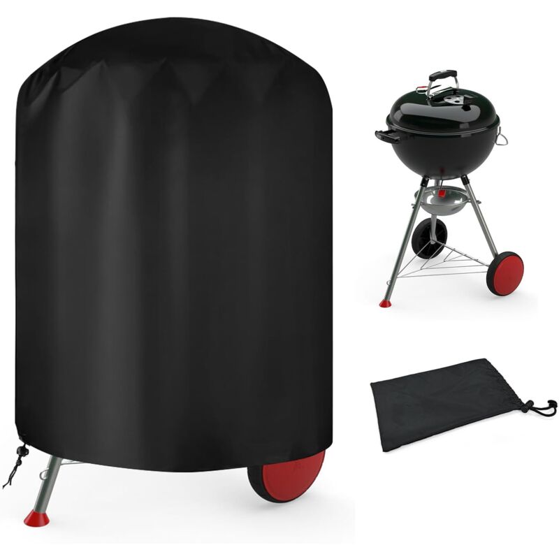 Housse Barbecue Exterieur Rond, Bâche de Protection BBQ Couverture Anti-UV/Anti-l'eau,210D Oxford, Ø61 x 72 cm, Housse Convient la Plupart des Grills