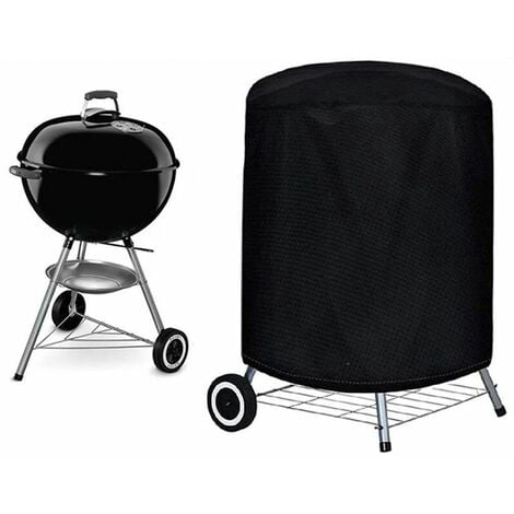 DERRUI Housse Barbecue(77 x 58 cm), Rond Housse Bâche de Protection BBQ Couverture Anti-poussière Anti-UV Anti-Pluie pour Grill à Gaz Électrique Jardin Patio Weber avec Sac de Rangement(Noir)