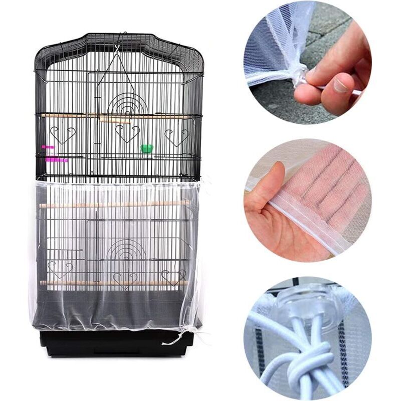 Housse Cage Oiseau, Nylon en Filet de Protection pour Cage Oiseaux Lavable, Housses Anti Graine pour Cages à Oiseaux, Jupe de Cage à Perroquet,