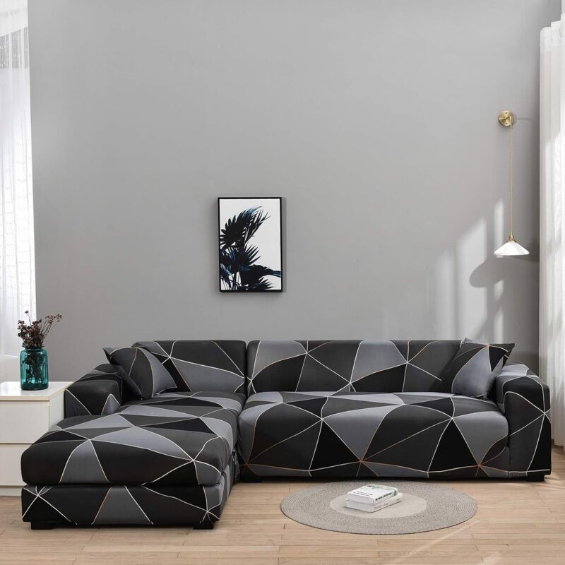 Housse canape dangle 3places + 2places,Extensible Couverture de Canapé en Forme de l Noir comme indiqué dans limage noir gris