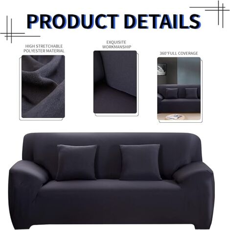 Housse canapé Extensible 2 places Housse canapé noir 145-185cm élastique, Revêtement de Canapé