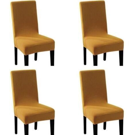 Housse Chaise Élastique Spandex Revêtement de Chaise Extensible (4pcs, Jaune Moutarde)