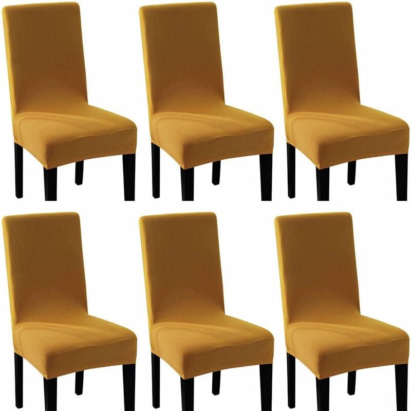 Fei Yu - Housse Chaise élastique Spandex Revêtement de Chaise Extensible (6pcs, Jaune Moutarde)
