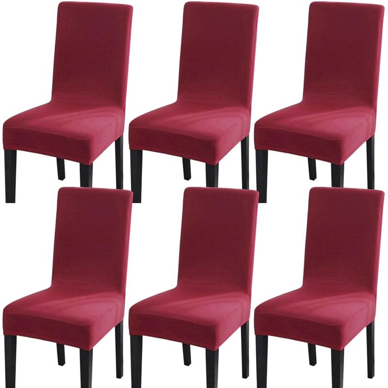Housse Chaise Élastique Spandex Revêtement de Chaise Extensible (6pcs,Le grand rouge)