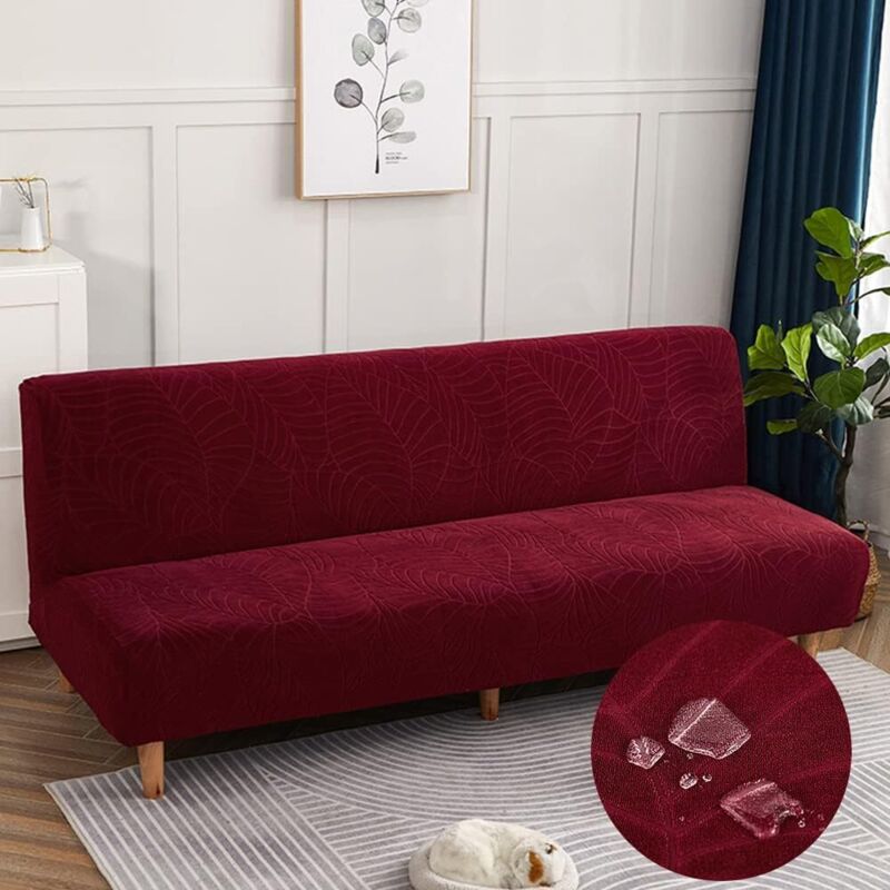 Housse clic clac jacquard extensible imperméable, douce et lavable, pour futon (bordeaux, 160-190 cm)