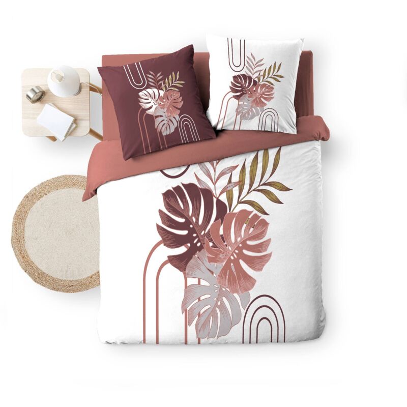 Housse couette + 2 taies 220 x 240 cm feuillage tropical