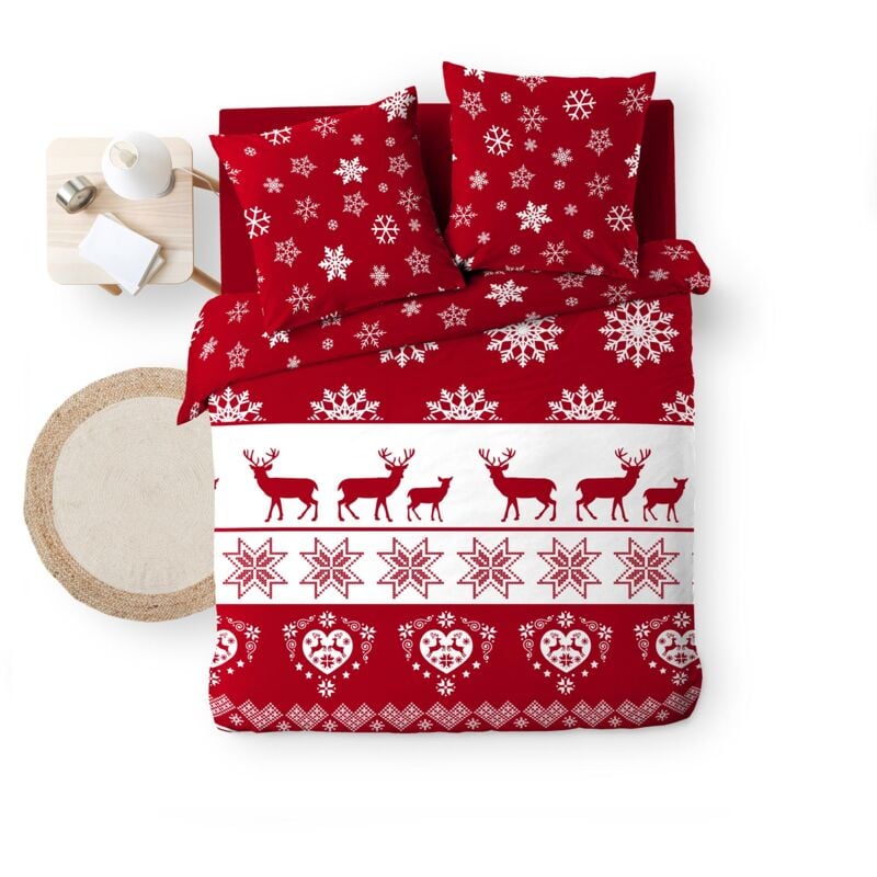 Douceur D'intérieur - Housse couette + 2 taies 220 x 240 cm flanelle microfibre Floconnette