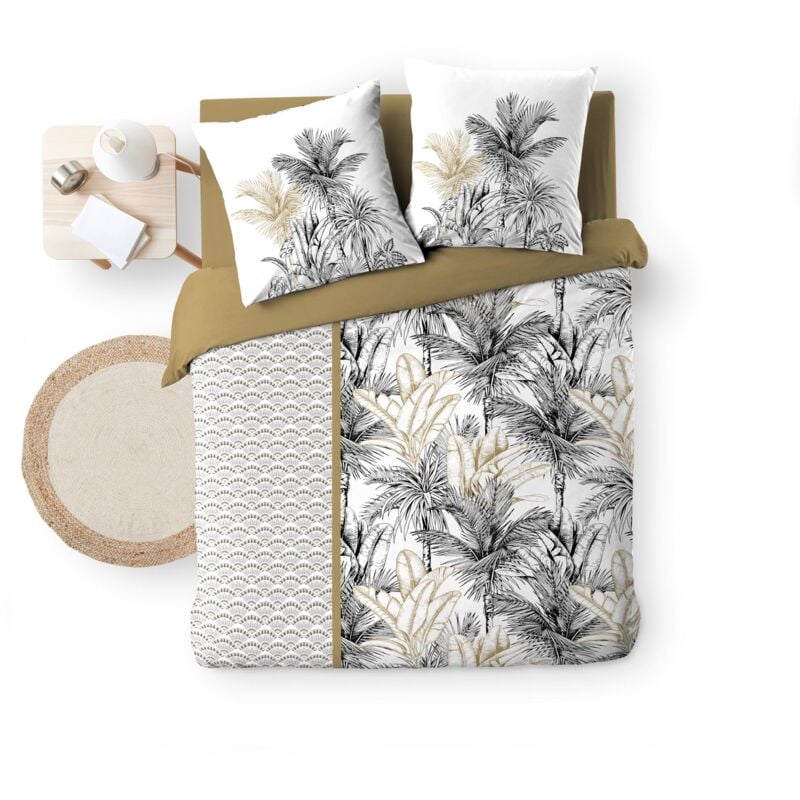 Housse couette + 2 taies 220 x 240 cm Fleur bastille