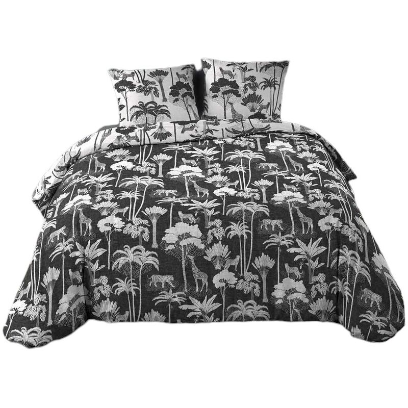 Douceur D'intérieur - Housse couette + 2 taies 220 x 240 cm Girafe et panthere