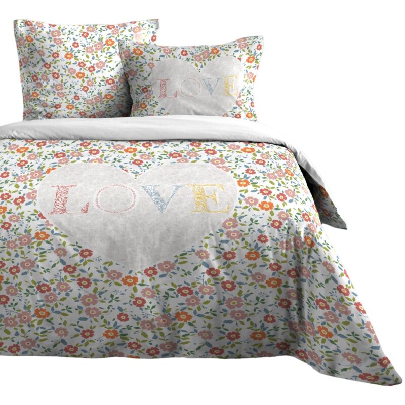 Lovely Casa - Housse couette + 2 taies 220 x 240 cm Love fleurette