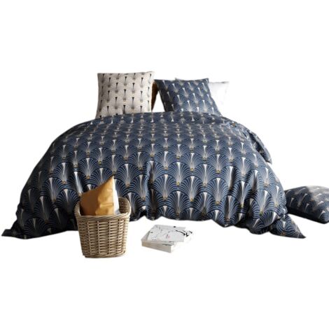 Housse couette + 2 taies 220 x 240 cm Plumes de paon