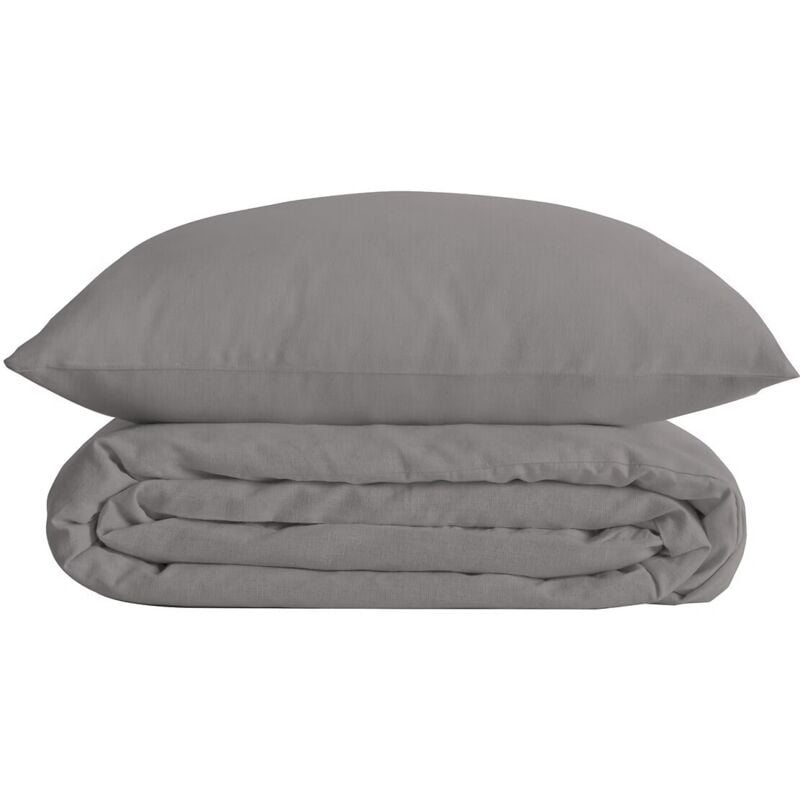 1001kdo - Housse couette + 2 taies 240 x 260 cm Percale de coton Uni gris