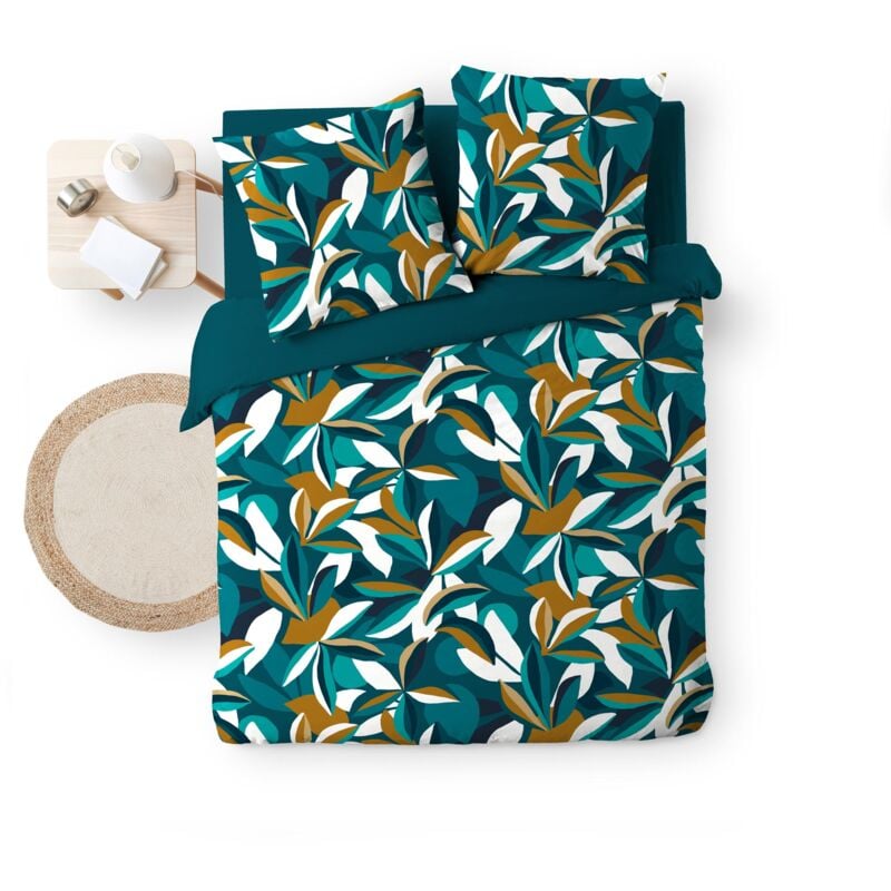 Douceur D'intérieur - Housse couette + 2 taies polycoton 220 x 240 cm Lavinya bleu