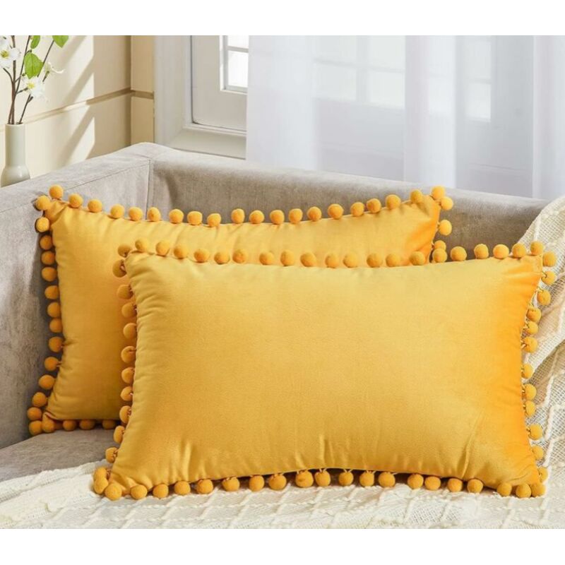 Linghhang - Housse Coussin 30x50 cm Jaune Moutarde Decoration Salon Maison Scandinave Lot de 2 Protege Oreiller Velours Doux Double Face
