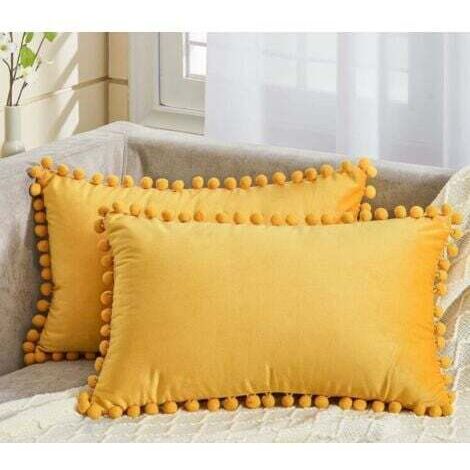 Housse Coussin 30x50 cm Jaune Moutarde Decoration Salon Maison Scandinave Lot de 2 Protege Oreiller Velours Doux Double Face Rectangulaire à Couleur Uni pour Coussin Fauteuil Bureau