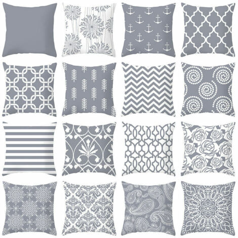 Housse Coussin 45x45cm en Toile Decoratif Canapes Coussins Géométrique pour Salon Chambre Bureau,Gris Séries，Fonepro,