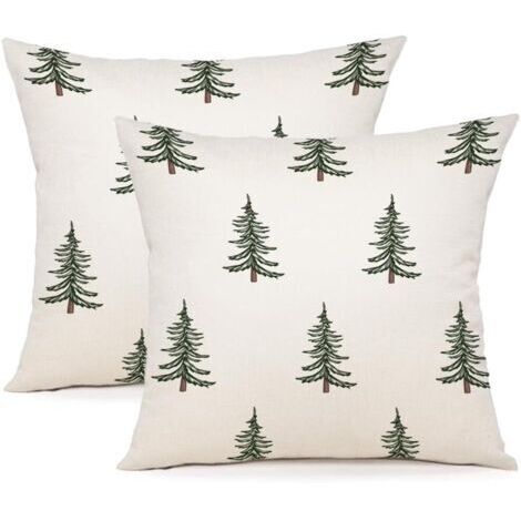 Housse Coussin Noel 40x40 Lot de 2 - Flocons de Neige Pins Polyester Décoratif Taie d'Oreiller pour Decoration 40 x 40 cm,Noyau non inclus