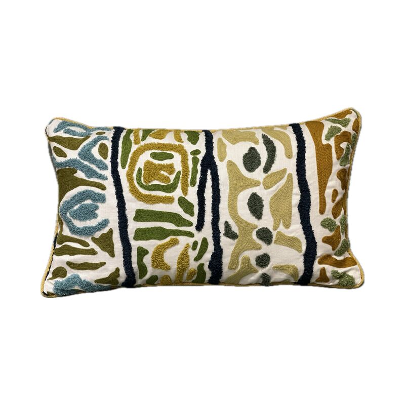 Housse Coussin sokone Pierre Frey broderie à la main, double face, 35x60cm