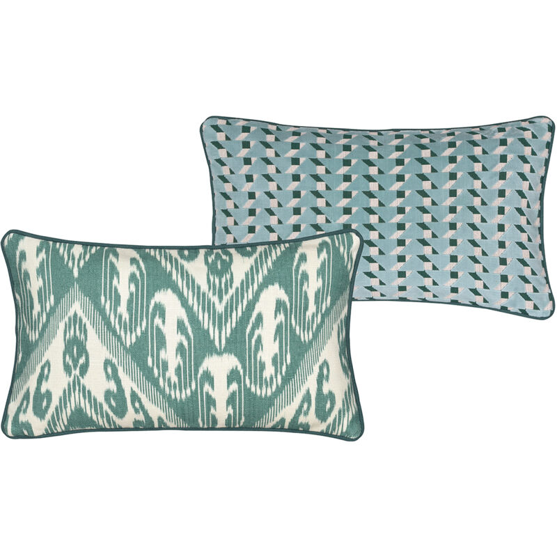 Housse Coussin tatiana Pierre Frey ikat et velour géométrique, double face, 35 x 60cm