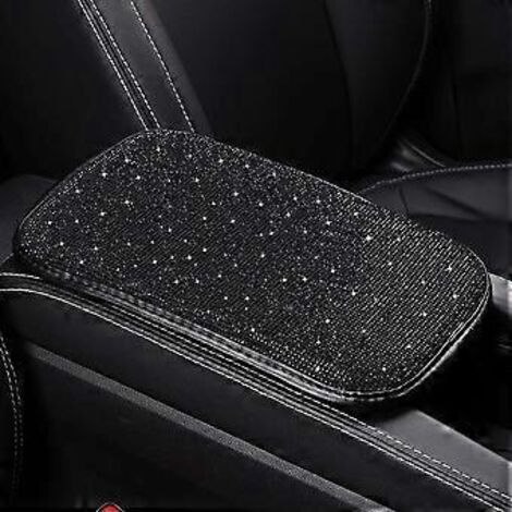 Housse d'accoudoir de voiture à strass pour femme, en velours doux orné de diamants pailletés, noire, taille universelle.