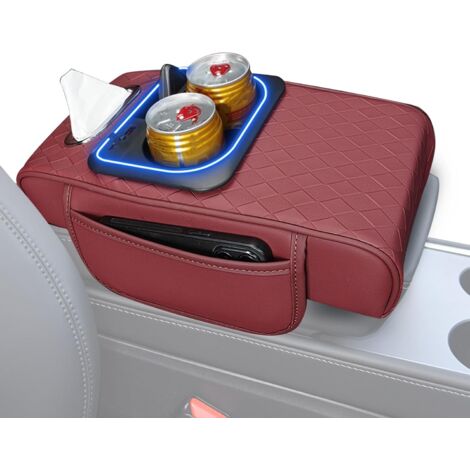 Housse d'accoudoir de voiture avec porte - gobelet - organiseur de bras LED