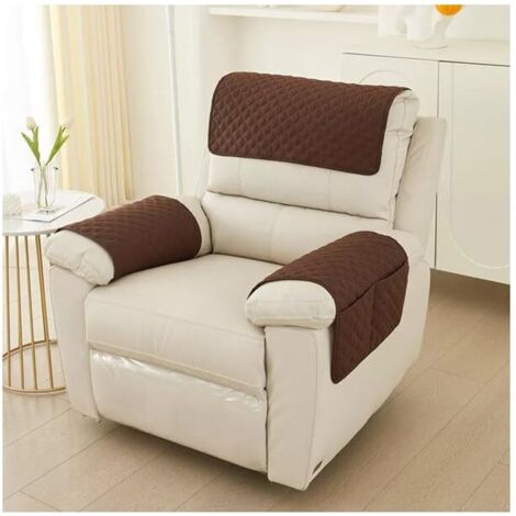 Housse d'appui-tête pour fauteuil inclinable, housse d'accoudoir pour canapé avec poches latérales et sangles, housse d'appui-tête pour accoudoir de chaise (marron - lot de 3 pour un seul siège)