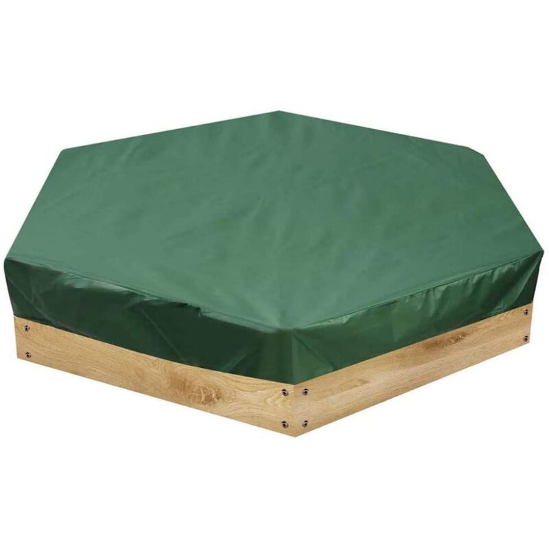 Housse de bac à sable imperméable à l'eau et à la poussière Protection de piscine de bac à sable Housse de bac à sable verte hexagonale avec cordon