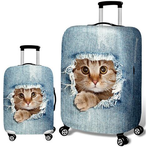 Housse de bagage de voyage mignon chat bleu élastique protecteur de valise de voyage M