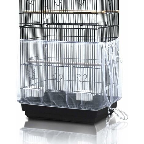 Housse de cage à oiseaux universelle Jupe de cage de perroquet en filet pour attrape-graines - Blanc (Non inclus la cage à oiseaux) Housse Durable Respirant Lavable