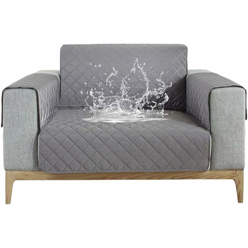 Housse de Canapé Imperméable Revêtement de Canapé Protege Canape avec Accoudoirs (Gris, 1 Place)