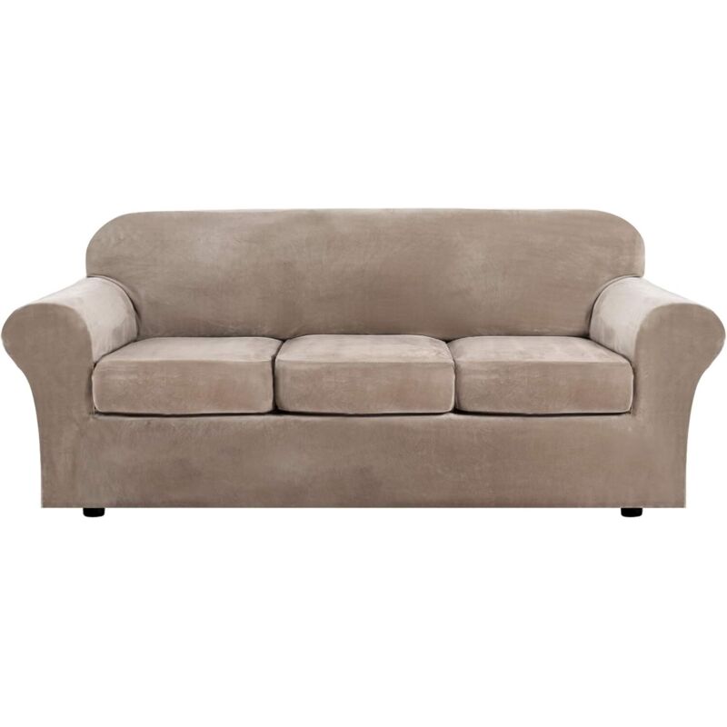 Housse de canapé moderne en velours en peluche 4 pièces à haute élasticitéforme de forme housse de canapé en velours épais de luxe pour canapé 3