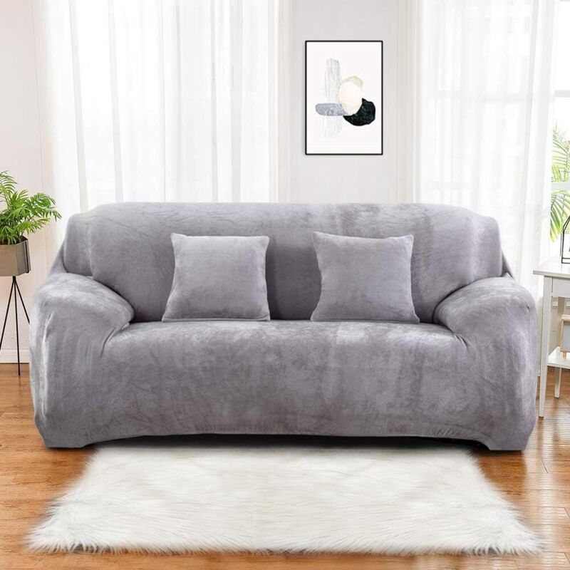 Housse De Canapé 3 Places (Coussin Non Inclus) Housse De Protection En Velours Facile à Installer Tissu Élastique Extensible Lavable En Machine