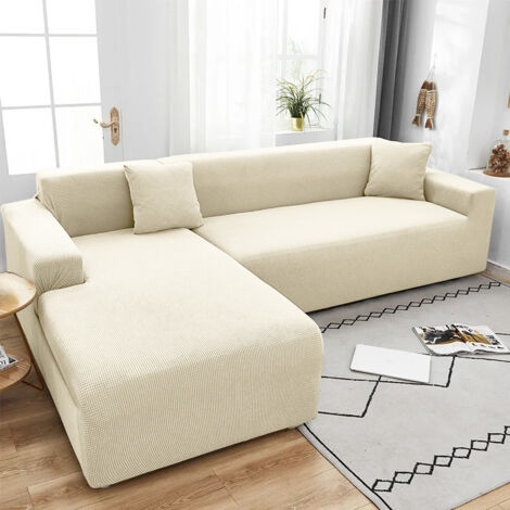 Housse de canapé 1 place jacquard crème – Longueur 90-140 cm – 90 % polyester, 10 % élasthanne – Lavable en machine