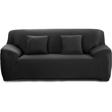 Housse de Canapé 2 Place Housse Canapé Extensible avec Accoudoir avec 2 Housses de Coussin Couverture de Canapé Élastique Universelle Antidérapante Revêtement de Canapé(2 Places,Noir)