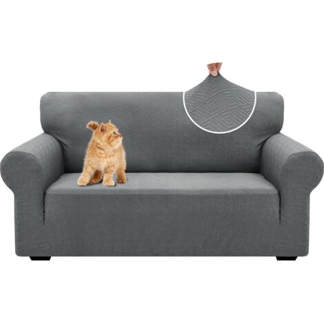 Housse De Canapé 2 Places avec Accoudoirs, Universelle Housse Canapé Extensible, Protection Chat Chiens Griffures Housse Canape, Housses De Canapé Lavable Antidérapante, Gris Clair