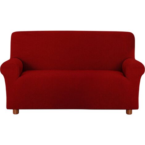 Housse de Canapé 2 Places avec Élastique Uni Antitache en Tissu Piquet  Couleur: Bordeaux