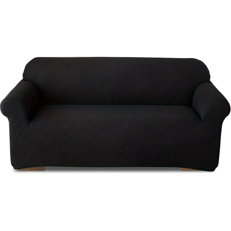 Mediawave Store - Housse de canapé 3 places avec élastique, uni, anti-tache en tissu piqué Couleur: Noir