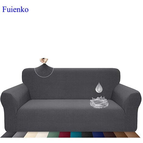 Housse de canapé 3 places élastique antidérapante grille de gaufres polaire de couleur Gris 190-230cm FUIENKO