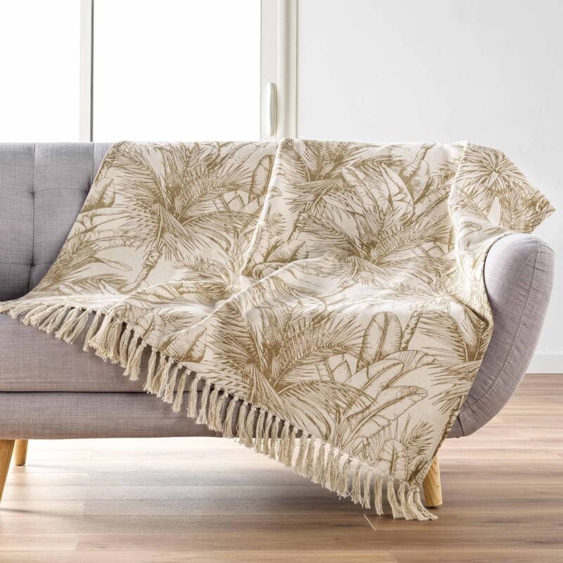 Housse de canapé avec motif de feuilles, dune, 125 x 150 cm