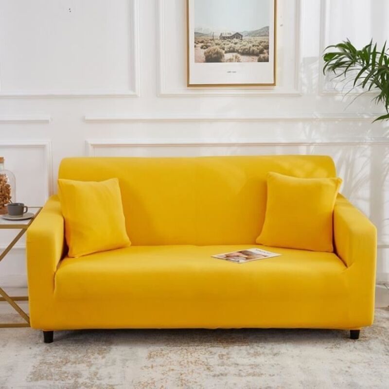 Housse De Canape De 2 Places Couleur Unie Pour Longueur De 145-185 cm-Jaune