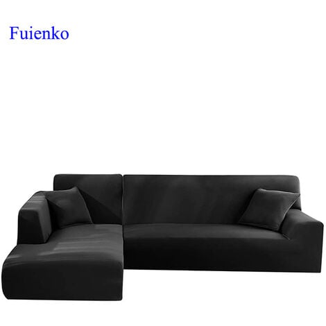 Housse de canapé de protection 3 +2 places en L d'angle en polyester pour meubles de maison douce luxueuse Noir