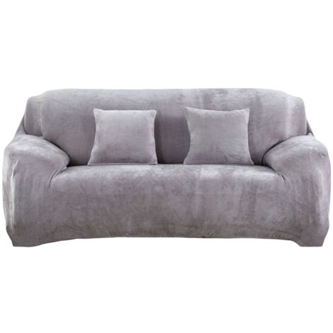 Housse de Canapé de velours 4 Places 235-300cm Élastique antipoussière souple épais Gris