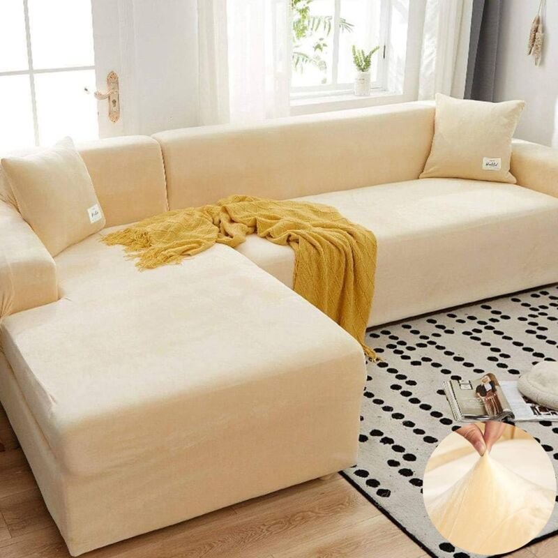 Jusch - Housse de canapé en velours en peluche extensible pour housse de canapé pour canapé en forme de l, protection de canapé