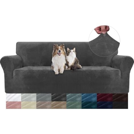 Housse de Canapé en Velours, Housse Canape 3 Places, Sofa Cover Extensible, Universelle Housse pour Canapé avec Accoudoirs, Protection Canape Chat Chiens Griffures, Gris