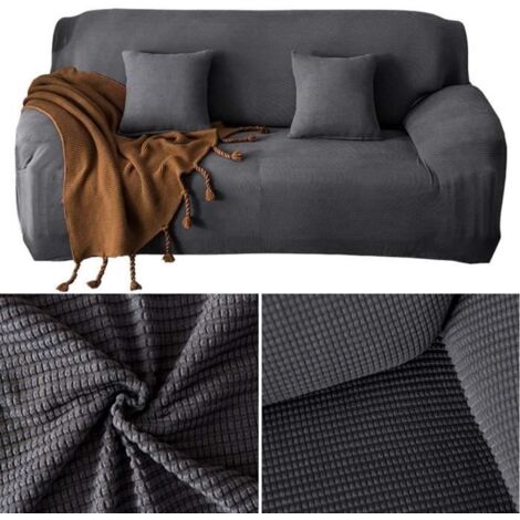 Housse de Canapé Extensible Anti-poussière 4 places(235-300cm) avec Accoudoirs,Polaire,Gris