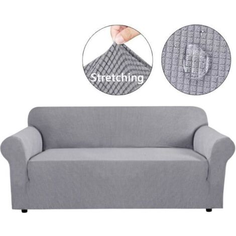 Housse de Canapé Extensible élastic Pour 4 Places Protection Étanche Gris clair