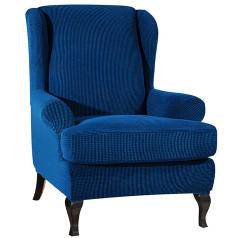 Housse de canapé extensible en tissu élastique pour fauteuil à oreilles, protection de meubles en polyester et élasthanne (bleu foncé)