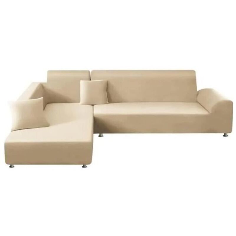 Housse de canapé - FOLAYA - Housse d'angle élastique - Beige - 2/3 places - Design contemporain